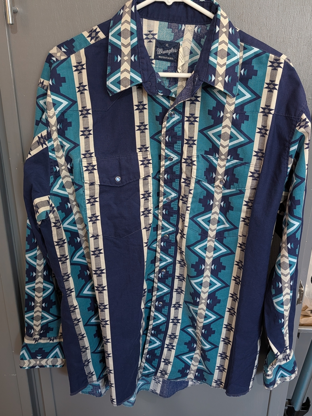 Wrangler Blue and Turquoise Aztec Print Button-Down Shirt